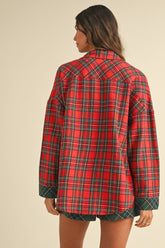 Annie Wear Contrast Plaid Long Sleeve Top and Shorts Set OutfitFlow